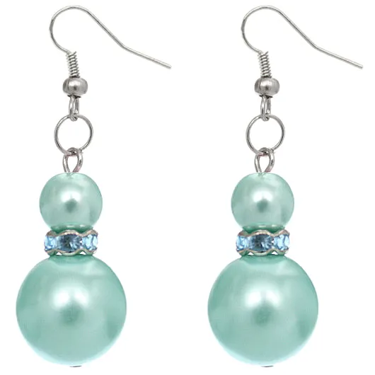 Blue Rhinestone Faux Peal Dangle Earrings