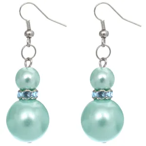 Blue Rhinestone Faux Peal Dangle Earrings