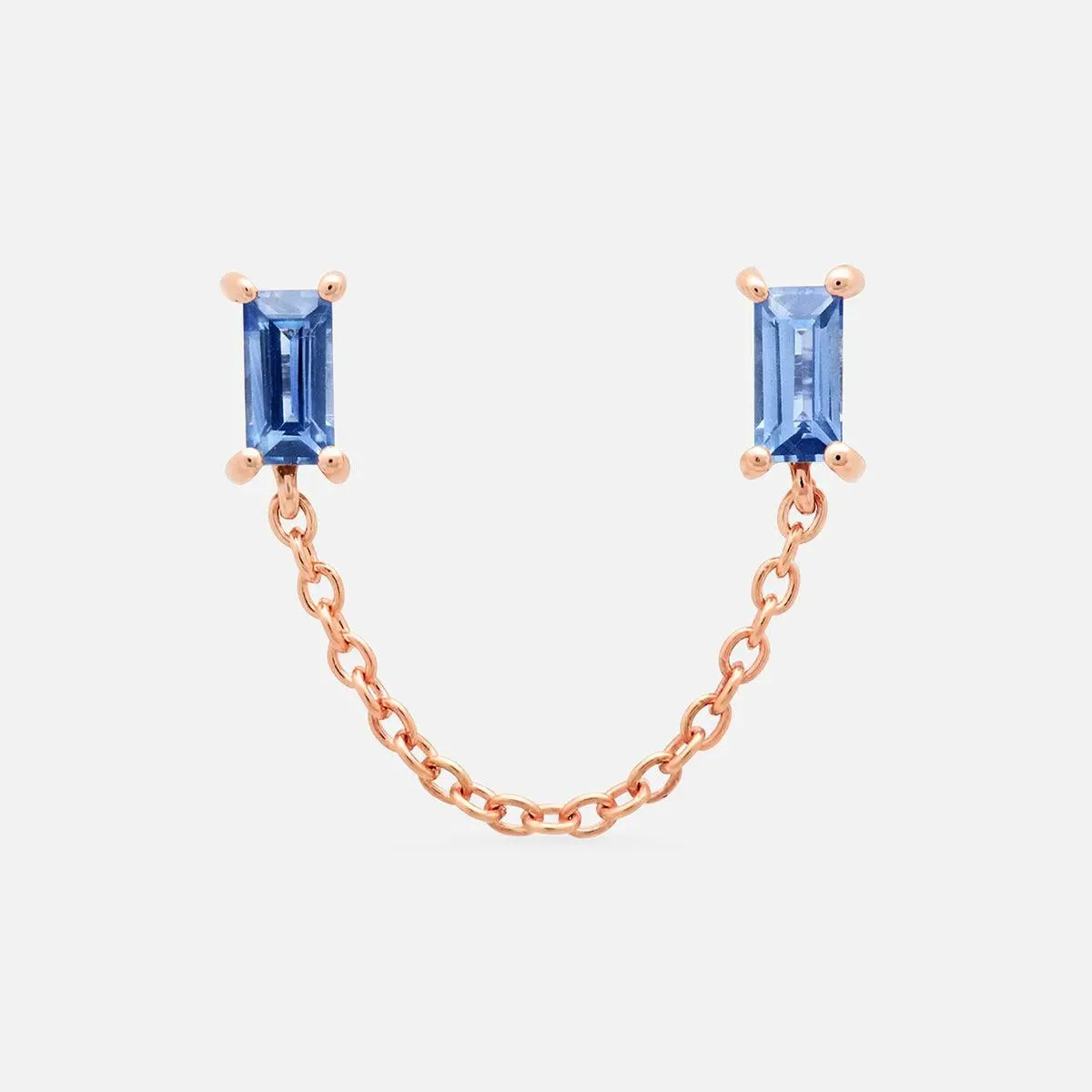 Blue Sapphire Baguette Chain Stud