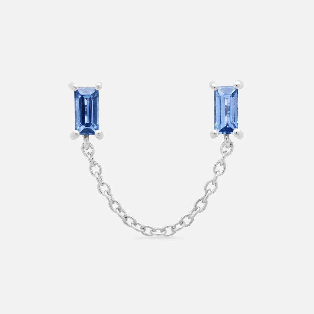 Blue Sapphire Baguette Chain Stud