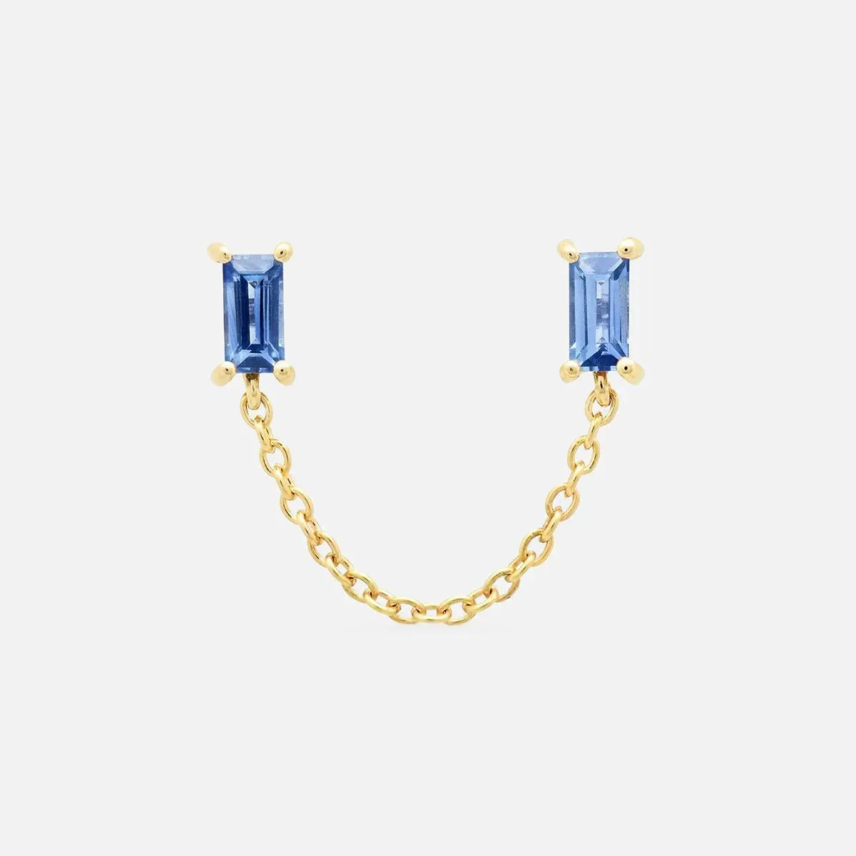 Blue Sapphire Baguette Chain Stud