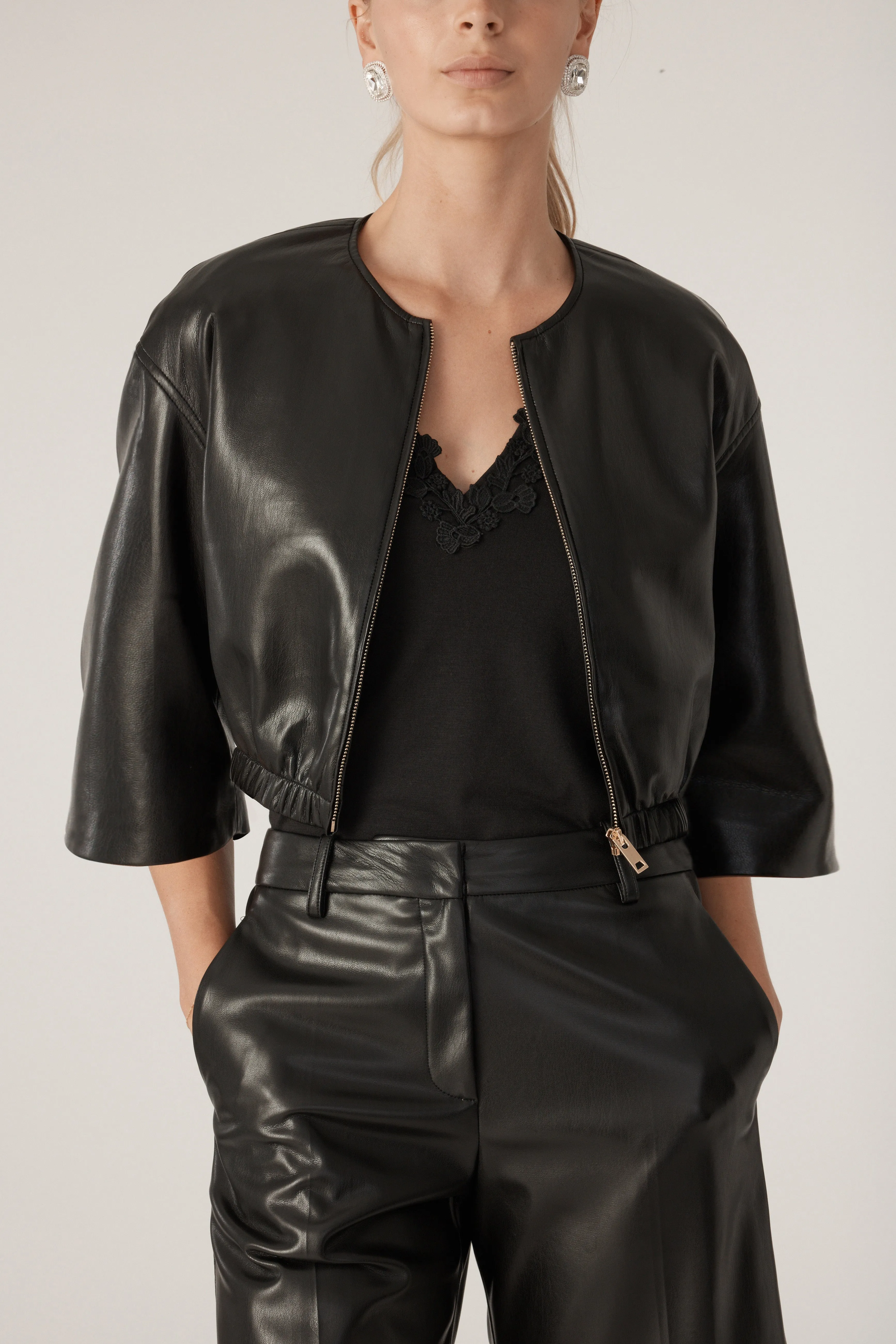 BRANDO VEGAN LEATHER BOMBER IN BLACK