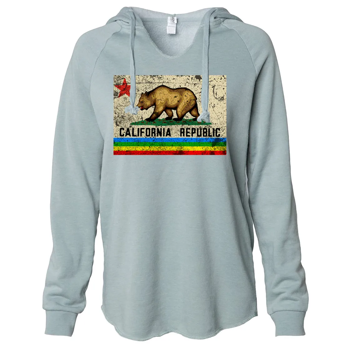 California Republic Rainbow Distressed Women's Soft Hooded Pullover