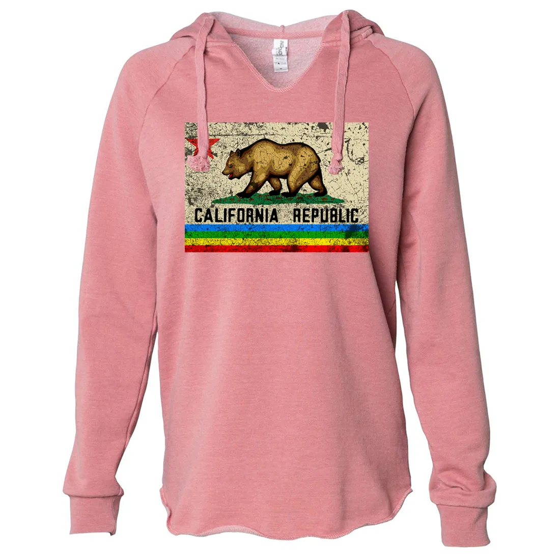 California Republic Rainbow Distressed Women's Soft Hooded Pullover