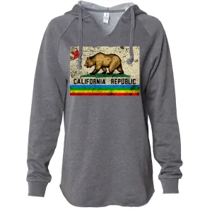 California Republic Rainbow Distressed Women's Soft Hooded Pullover