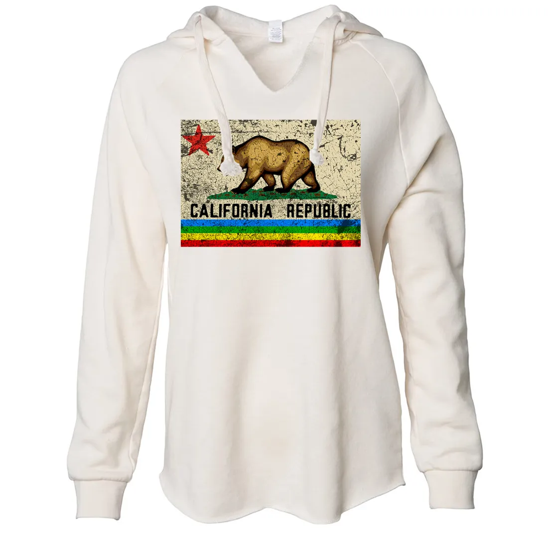 California Republic Rainbow Distressed Women's Soft Hooded Pullover