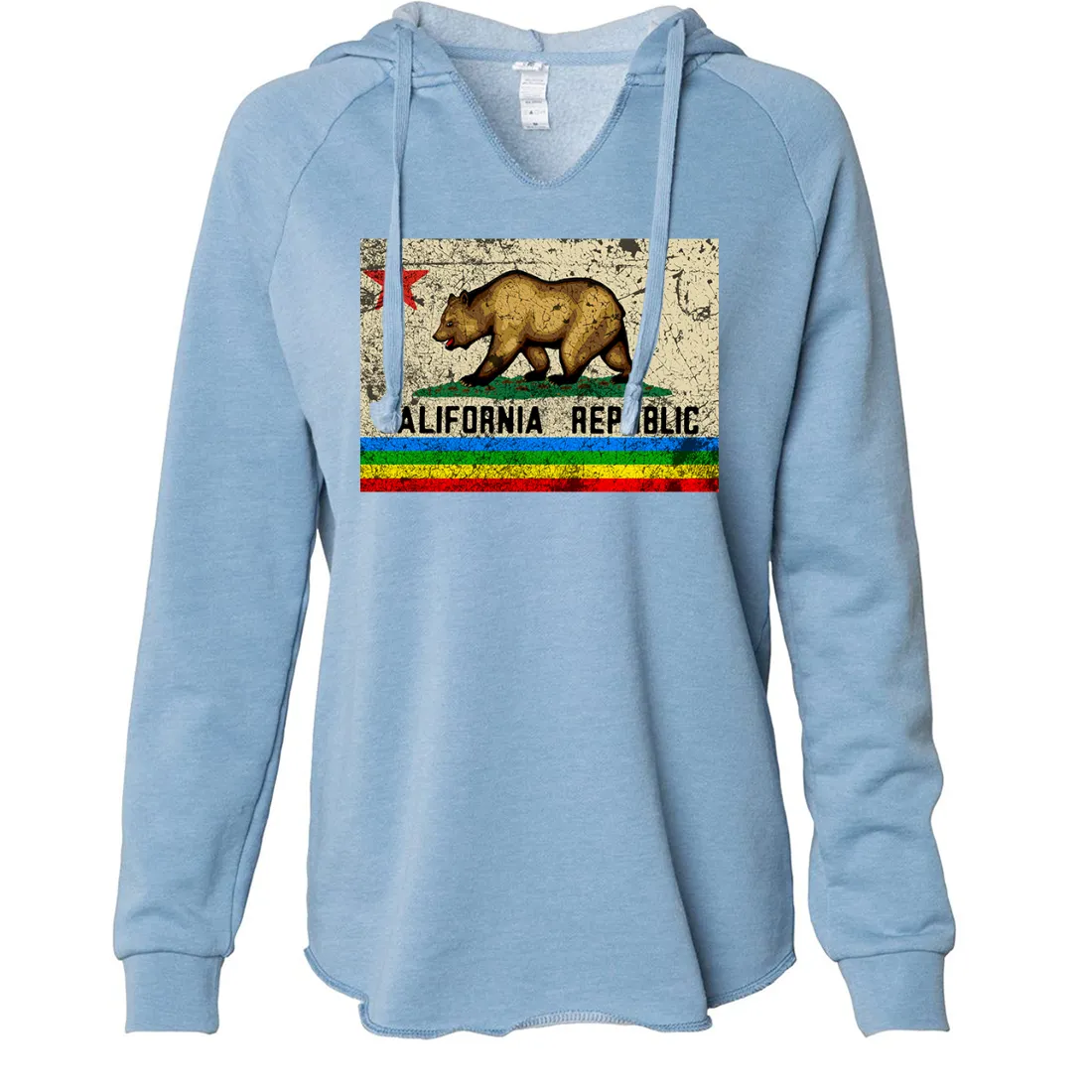 California Republic Rainbow Distressed Women's Soft Hooded Pullover