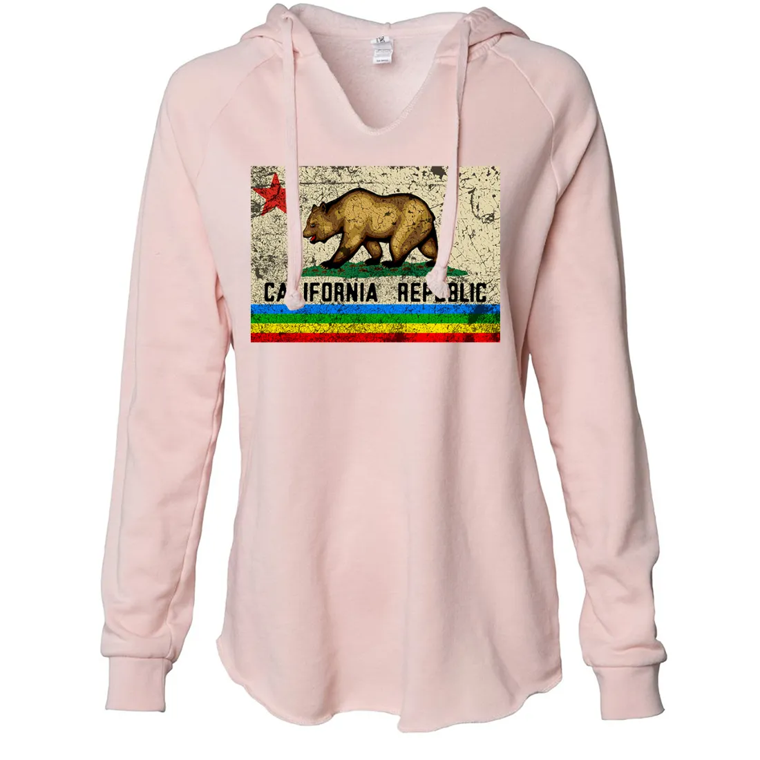 California Republic Rainbow Distressed Women's Soft Hooded Pullover