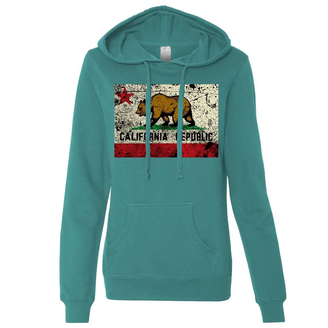 California State Flag Distressed Ladies Fitted Hoodie