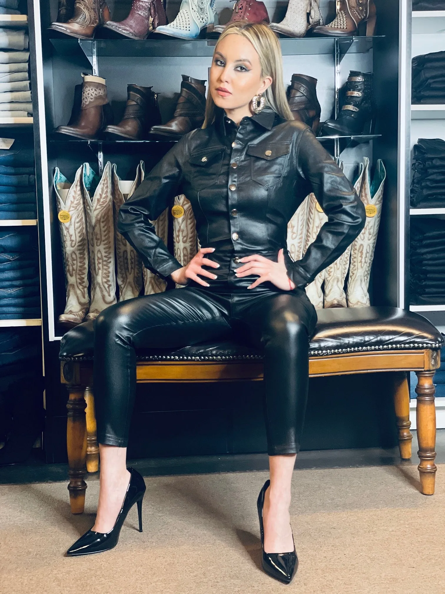 Camila Black Leather Jumpsuit