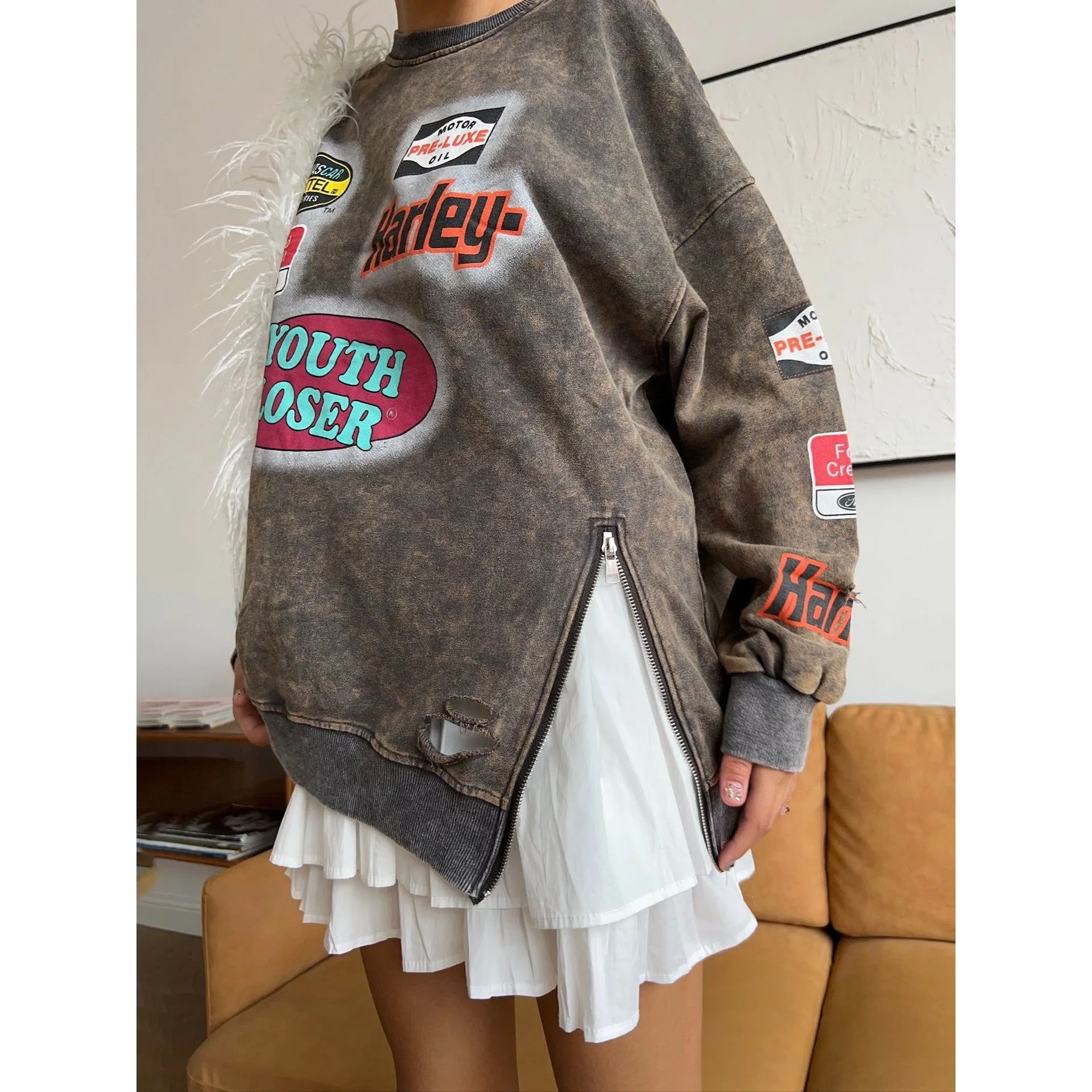 Casual Long-sleeved Distressed Sweater