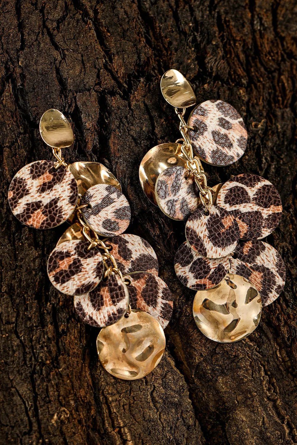 Chestnut Leopard Alloy Disc Stud Dangle Earrings