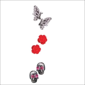 CHROME SKULL EARRING SET