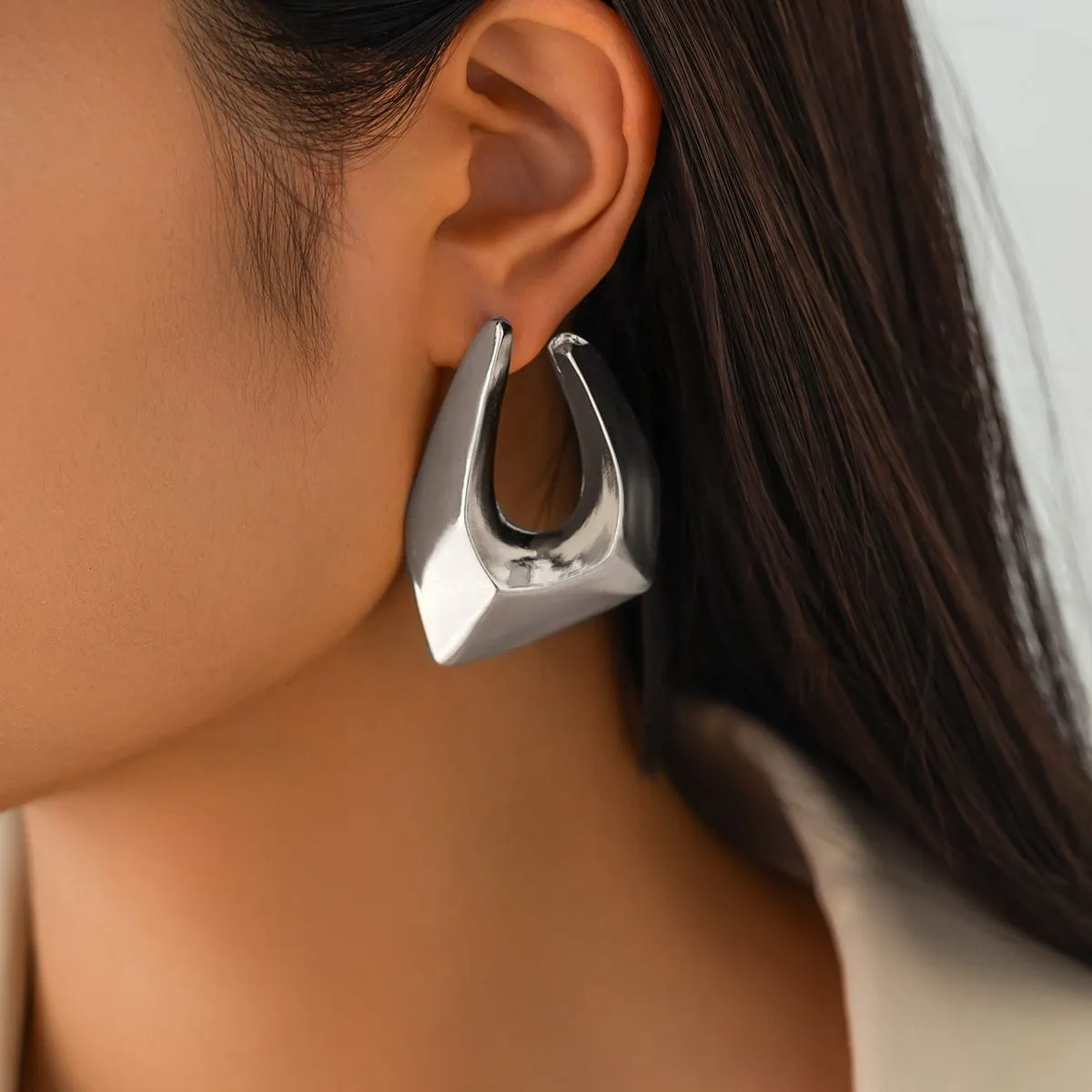 Chunky Irregular U Shaped Stud Earrings