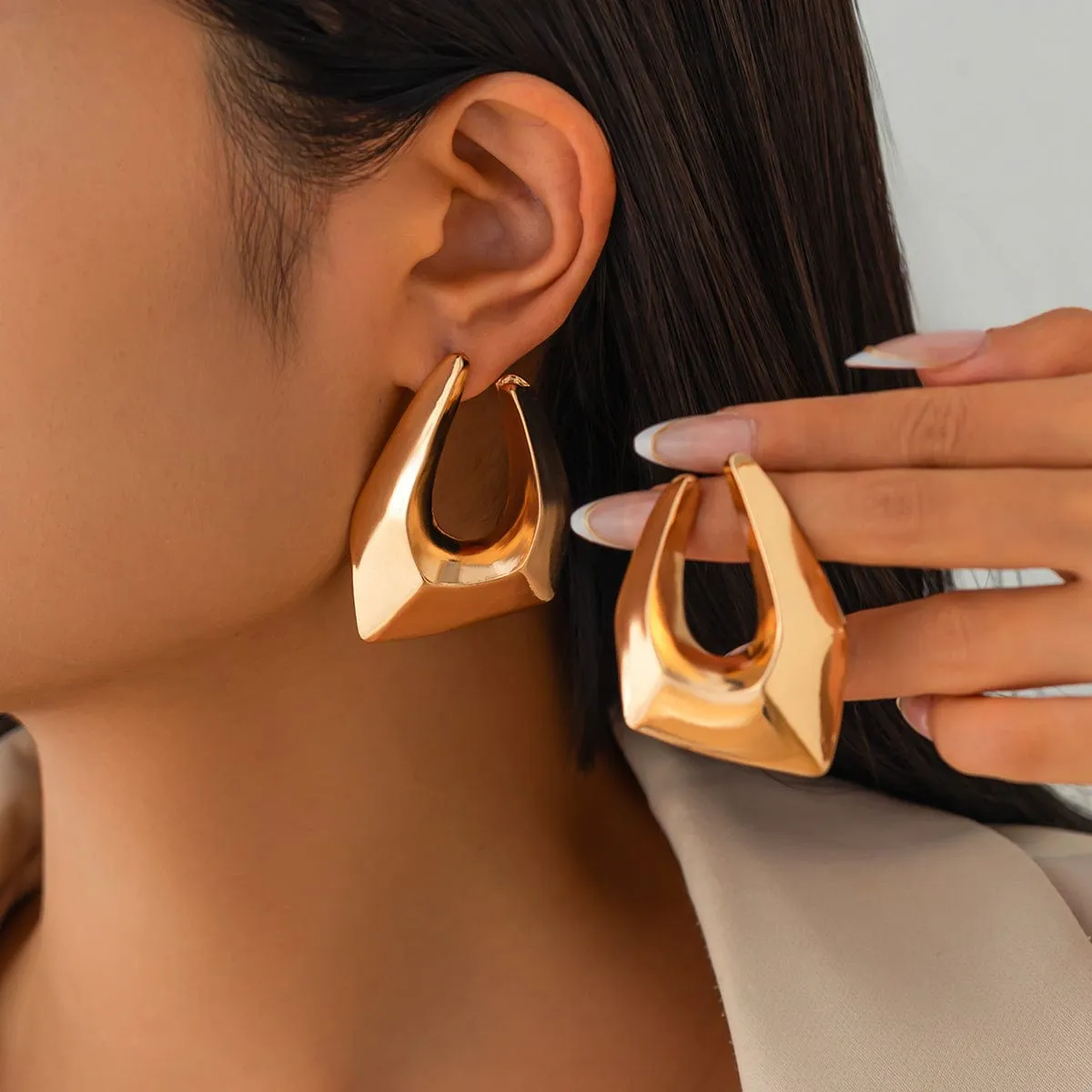 Chunky Irregular U Shaped Stud Earrings