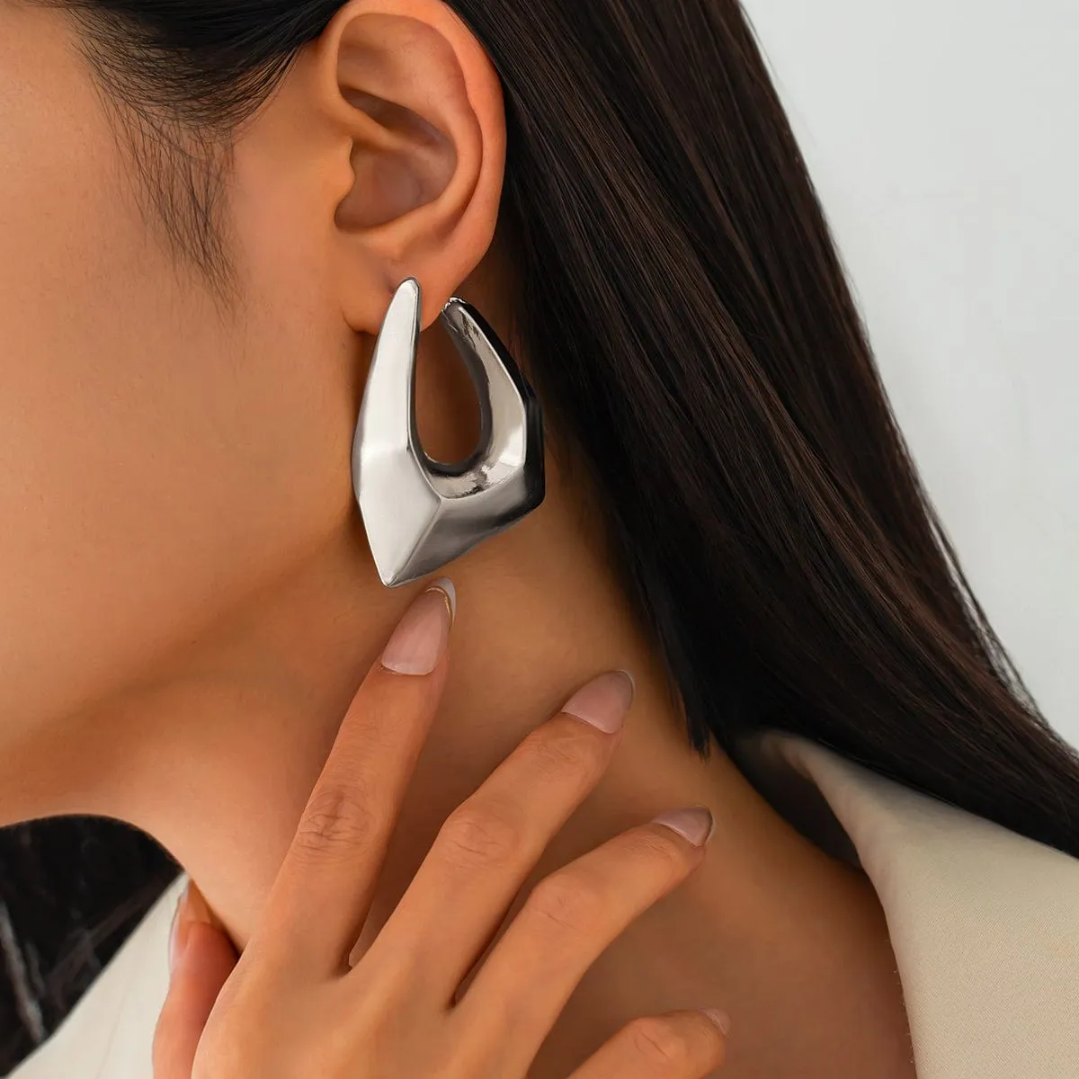Chunky Irregular U Shaped Stud Earrings