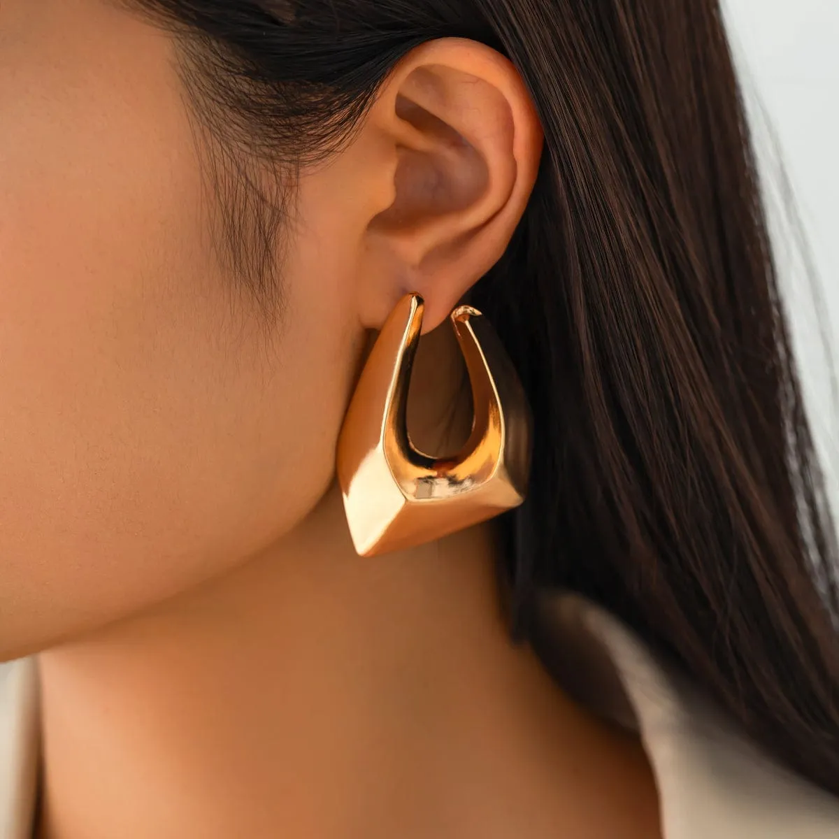 Chunky Irregular U Shaped Stud Earrings