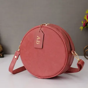 Classy Leather Customized Chain Sling Bag Round - Peach