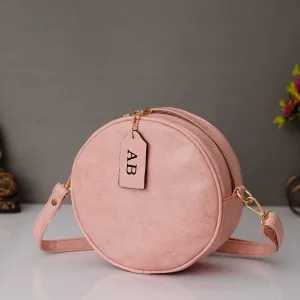 Classy Leather Customized Chain Sling Bag Round - Pink
