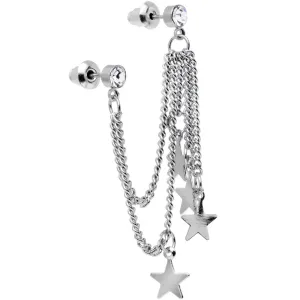 Clear Gem 3 Star Double Chain Ear to Cartilage Stud Earrings