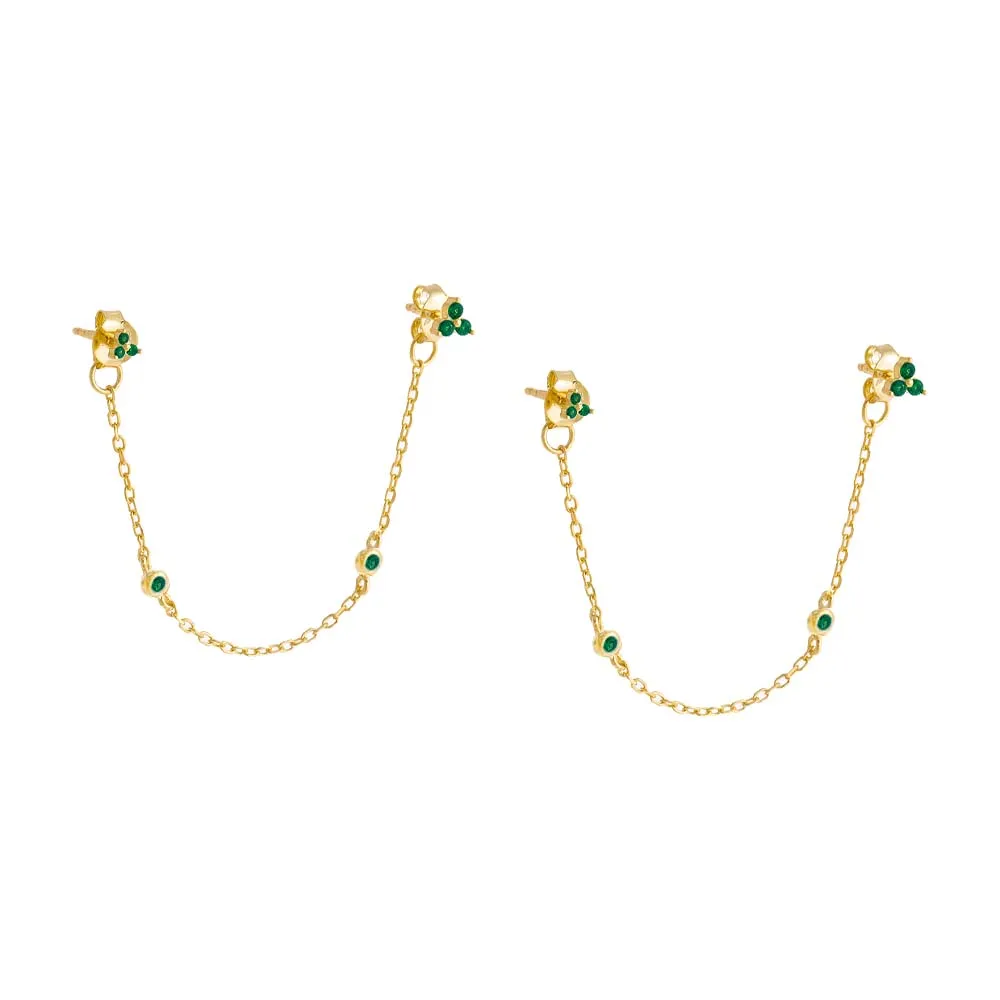 Colored CZ Cluster Double Chain Stud Earring