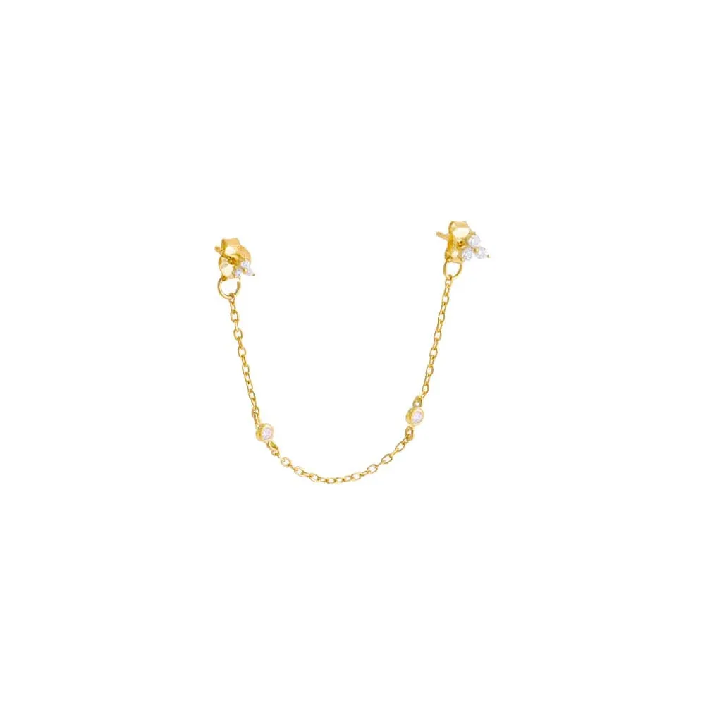 Colored CZ Cluster Double Chain Stud Earring