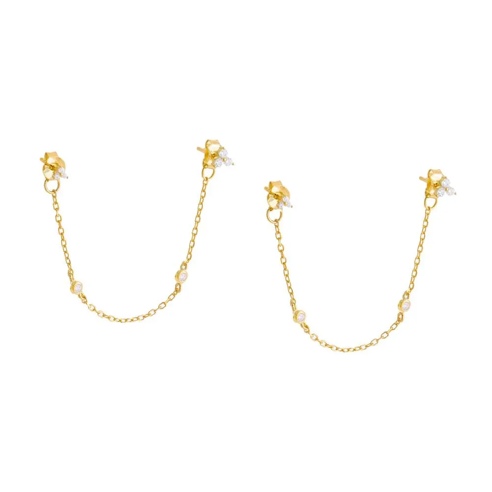 Colored CZ Cluster Double Chain Stud Earring