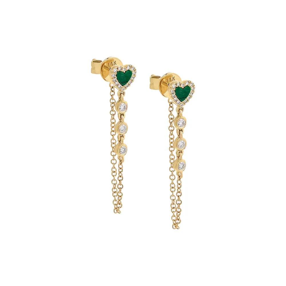 Colored Diamond Heart Drop Stud Earring 14K
