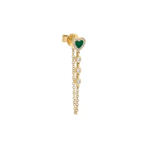 Colored Diamond Heart Drop Stud Earring 14K