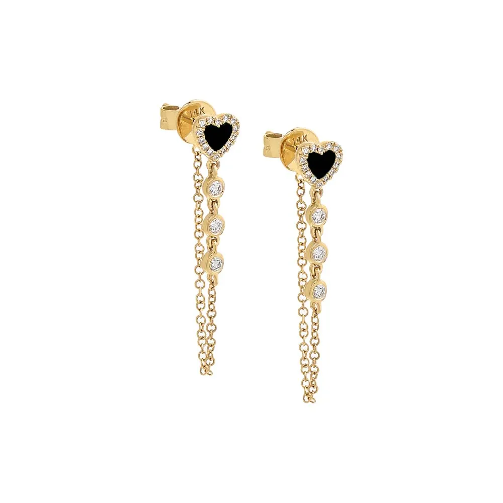 Colored Diamond Heart Drop Stud Earring 14K