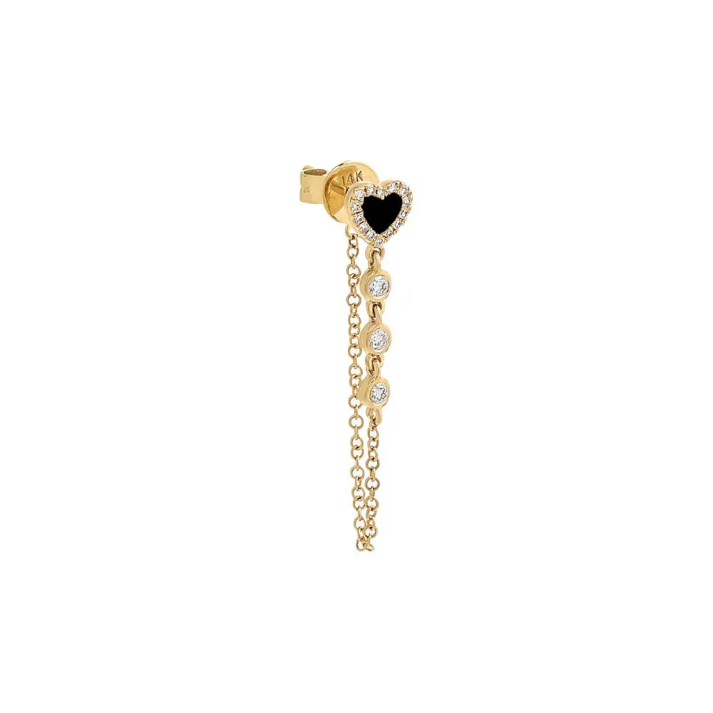 Colored Diamond Heart Drop Stud Earring 14K