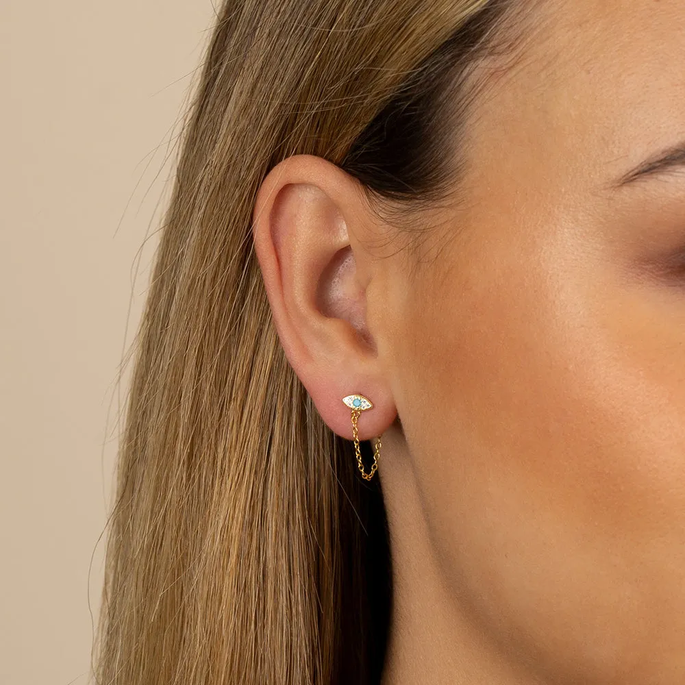 Colored Evil Eye Front Back Chain Stud Earring