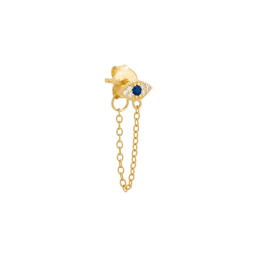 Colored Evil Eye Front Back Chain Stud Earring