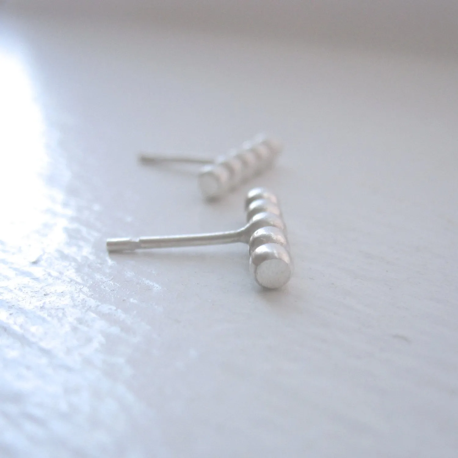 Contemporary Elegance With These Hand-Made Sterling Silver Beaded Long Straight Stud Earrings - 0127