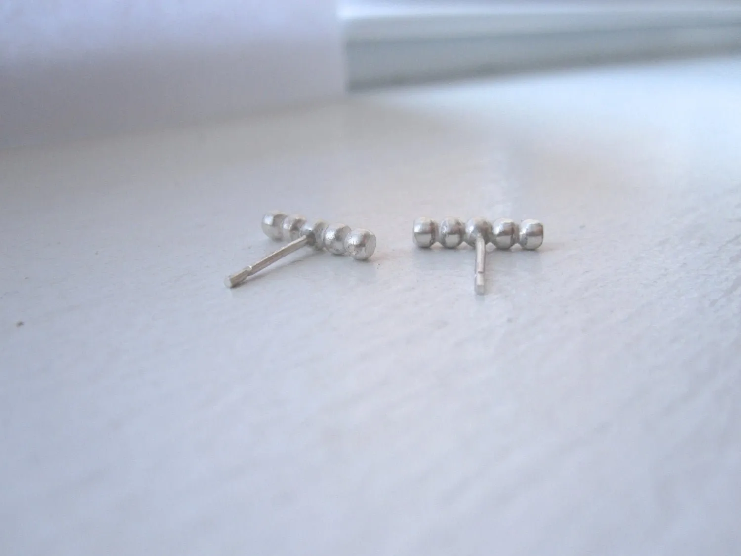 Contemporary Elegance With These Hand-Made Sterling Silver Beaded Long Straight Stud Earrings - 0127
