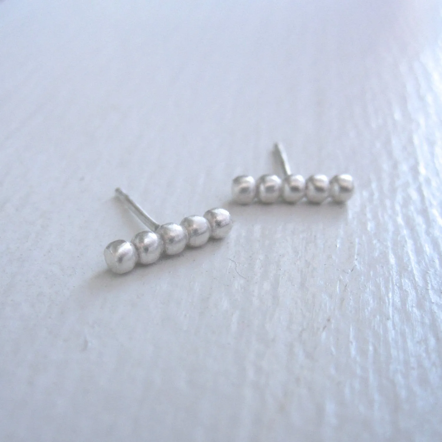Contemporary Elegance With These Hand-Made Sterling Silver Beaded Long Straight Stud Earrings - 0127