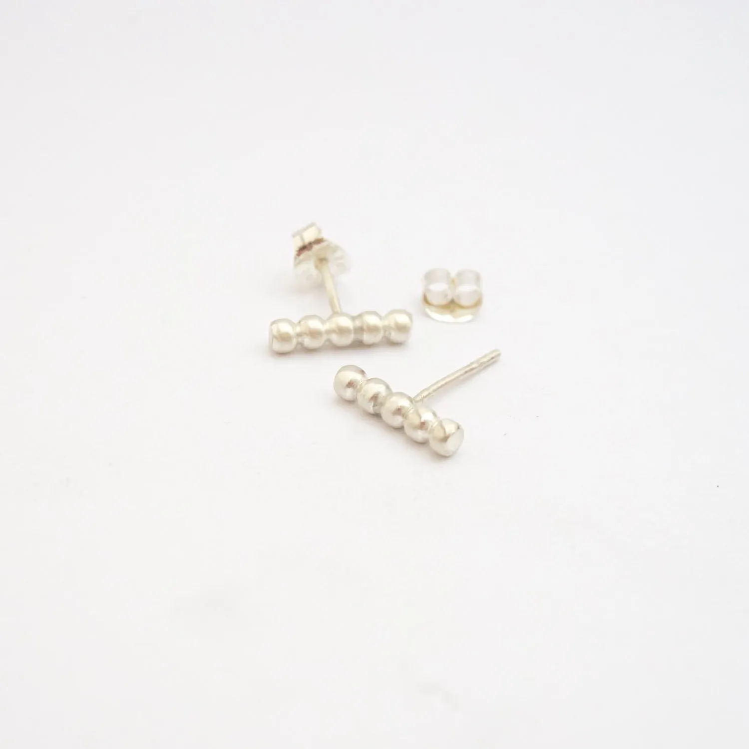 Contemporary Elegance With These Hand-Made Sterling Silver Beaded Long Straight Stud Earrings - 0127