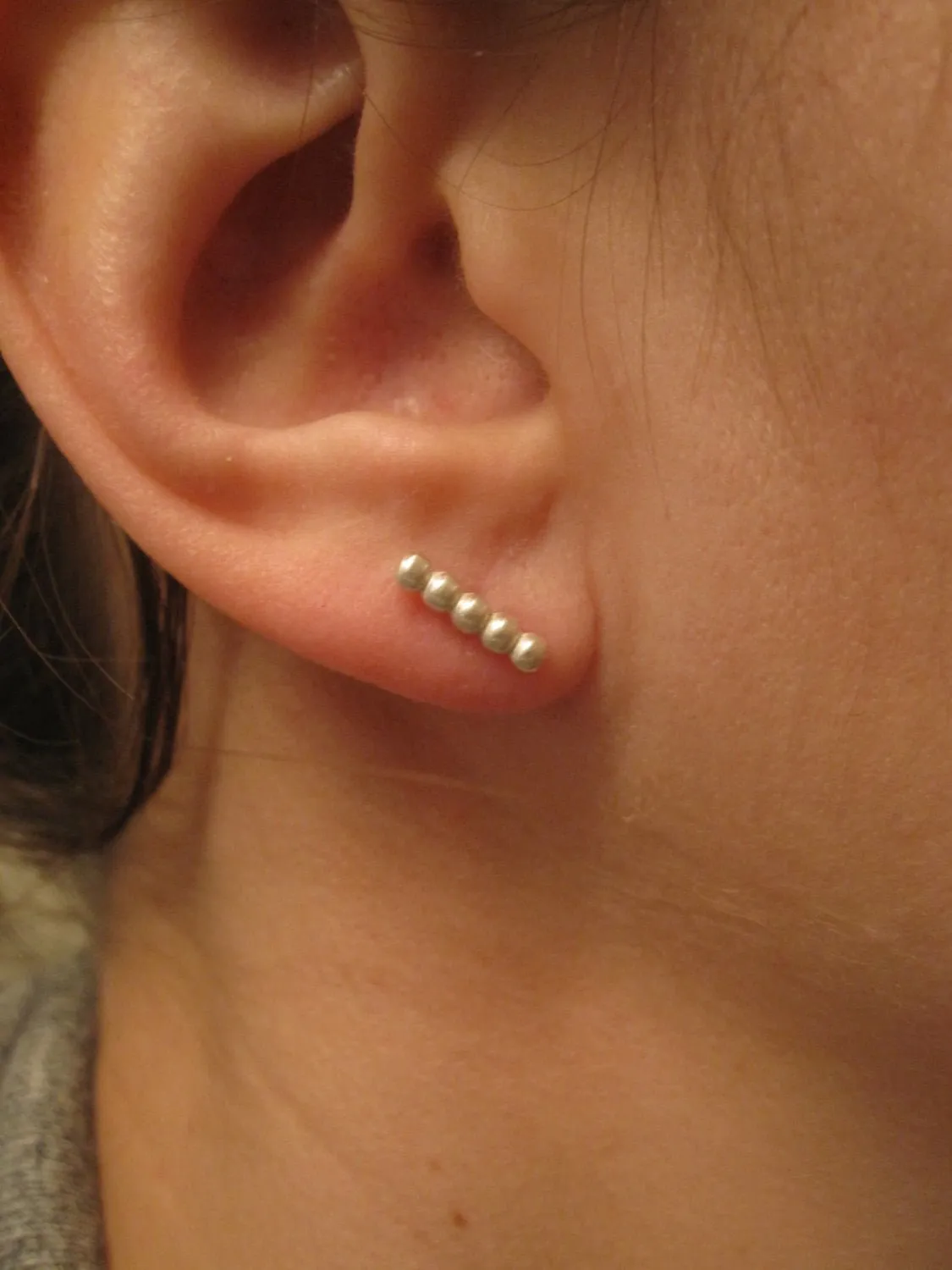 Contemporary Elegance With These Hand-Made Sterling Silver Beaded Long Straight Stud Earrings - 0127