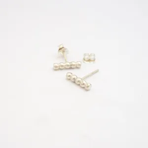 Contemporary Elegance With These Hand-Made Sterling Silver Beaded Long Straight Stud Earrings - 0127