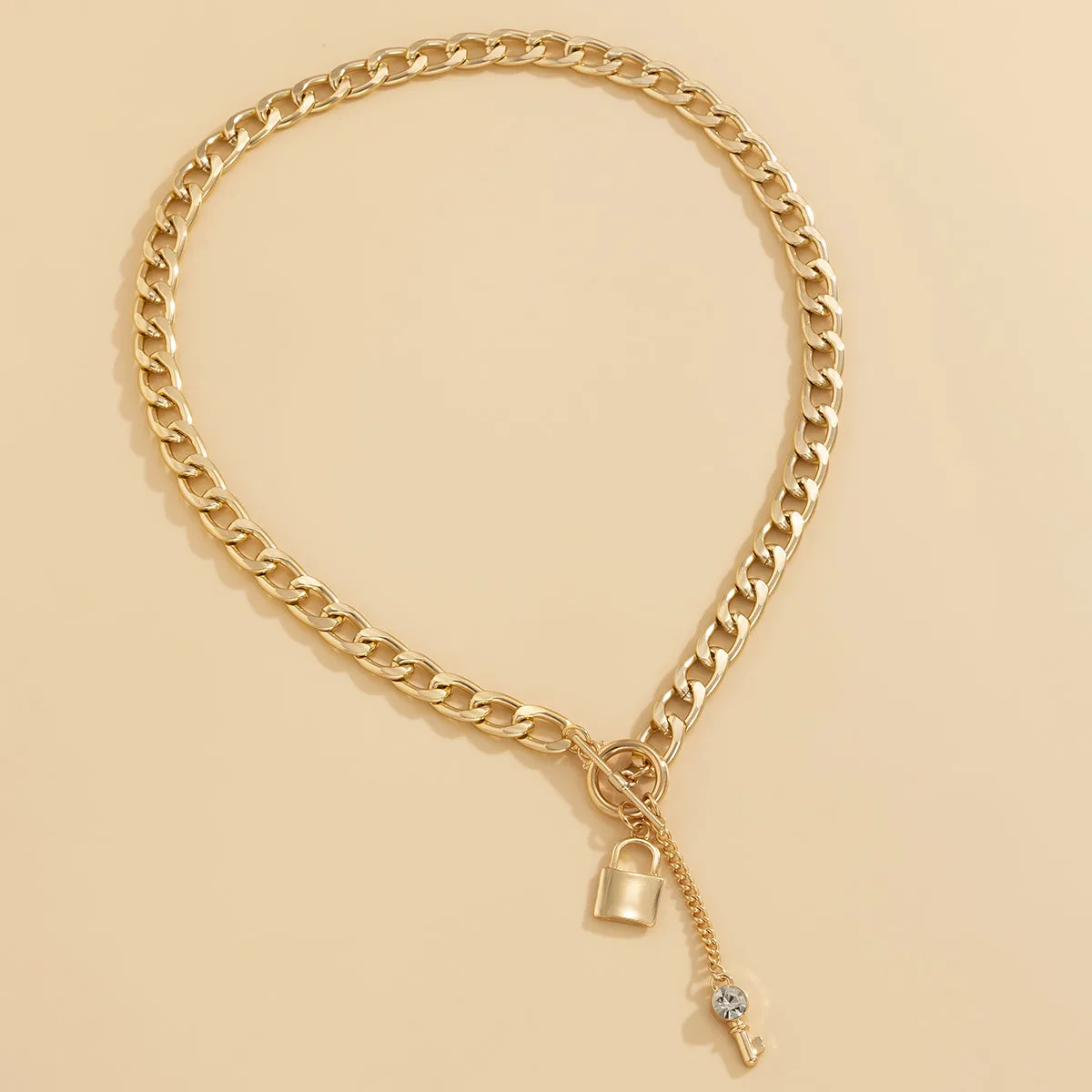 Cubic Zirconia & 18K Gold-Plated Lock Chain Necklace
