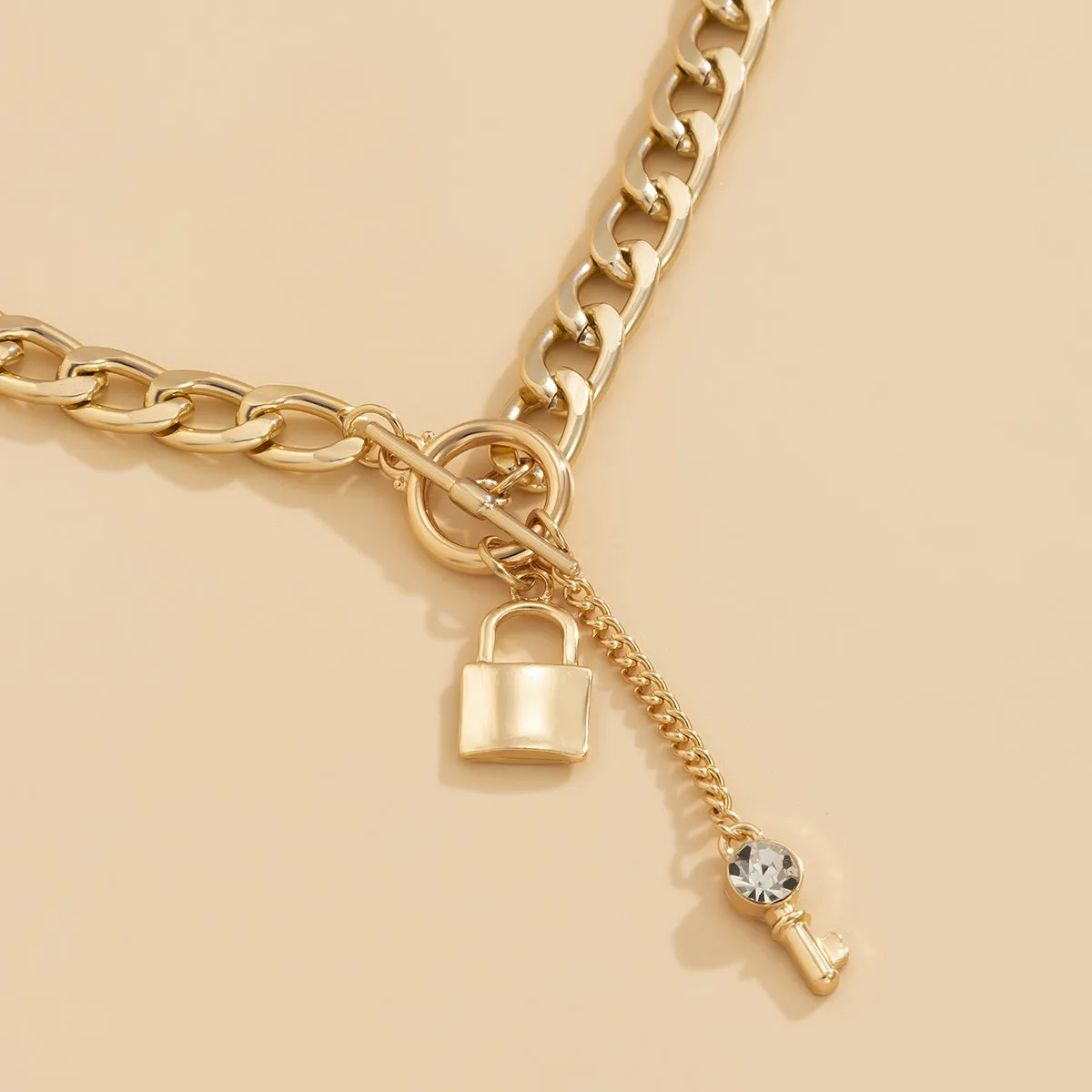 Cubic Zirconia & 18K Gold-Plated Lock Chain Necklace