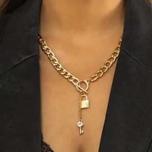 Cubic Zirconia & 18K Gold-Plated Lock Chain Necklace
