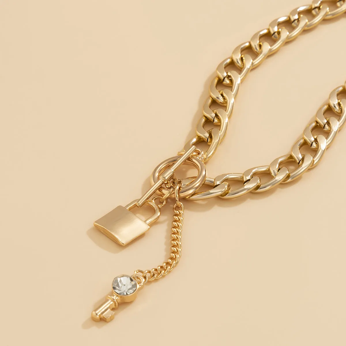 Cubic Zirconia & 18K Gold-Plated Lock Chain Necklace