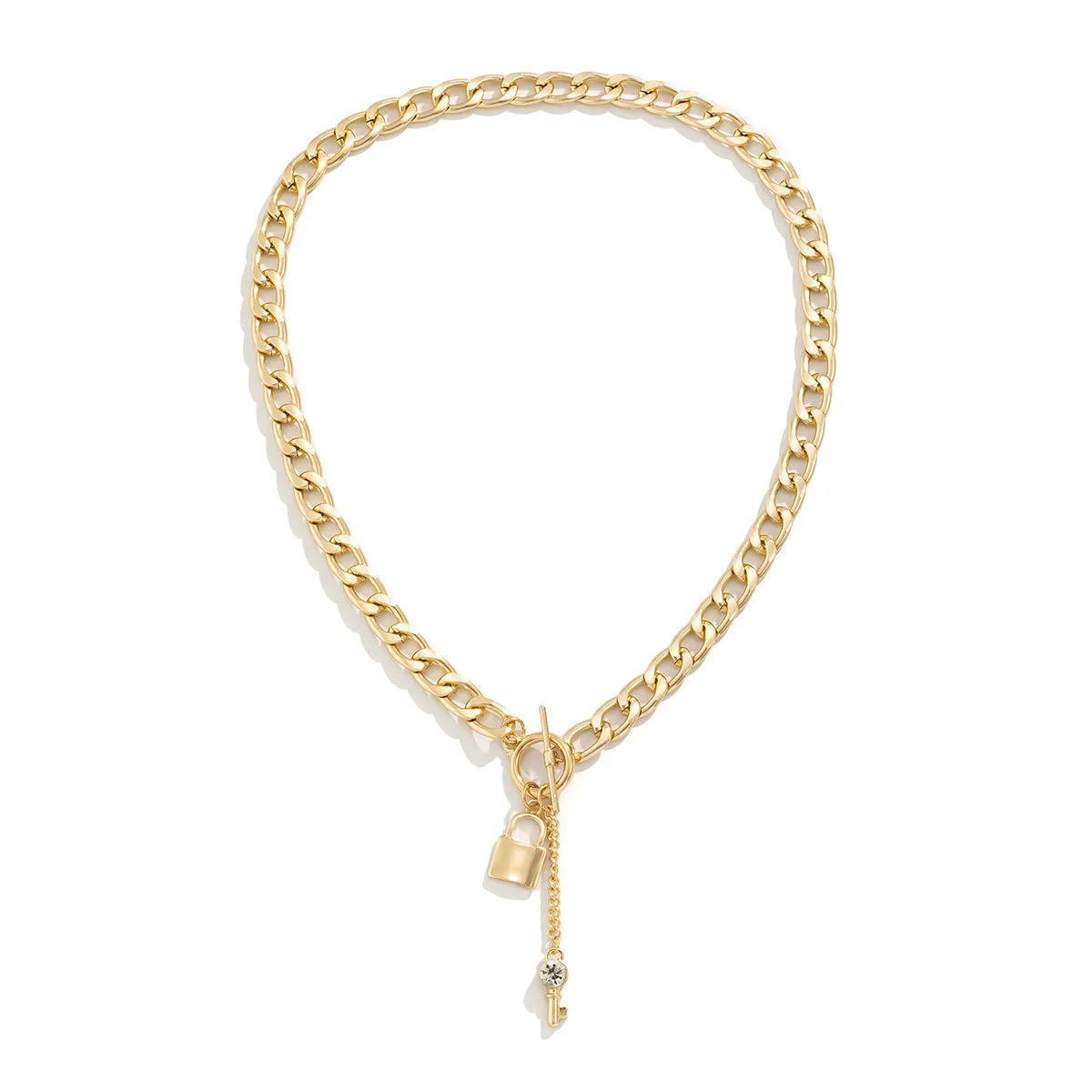 Cubic Zirconia & 18K Gold-Plated Lock Chain Necklace