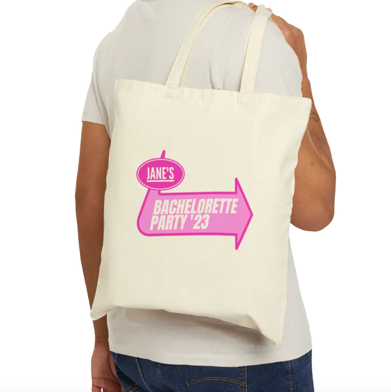 Custom Pink Warped Bachelorette Party Canvas Tote Bag
