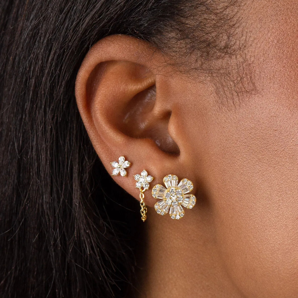 CZ 5 Petal Flower Stud Earring
