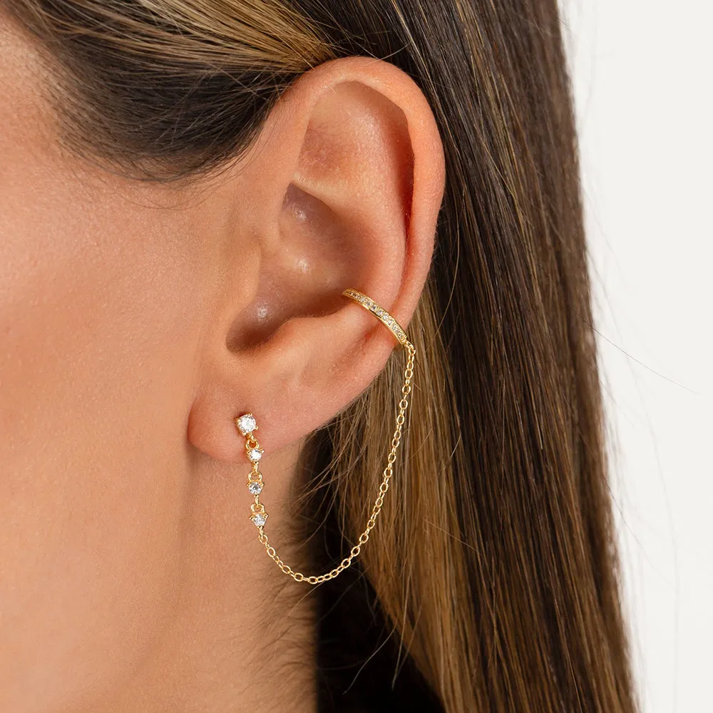 CZ Stud Chain X Pavé Ear Cuff