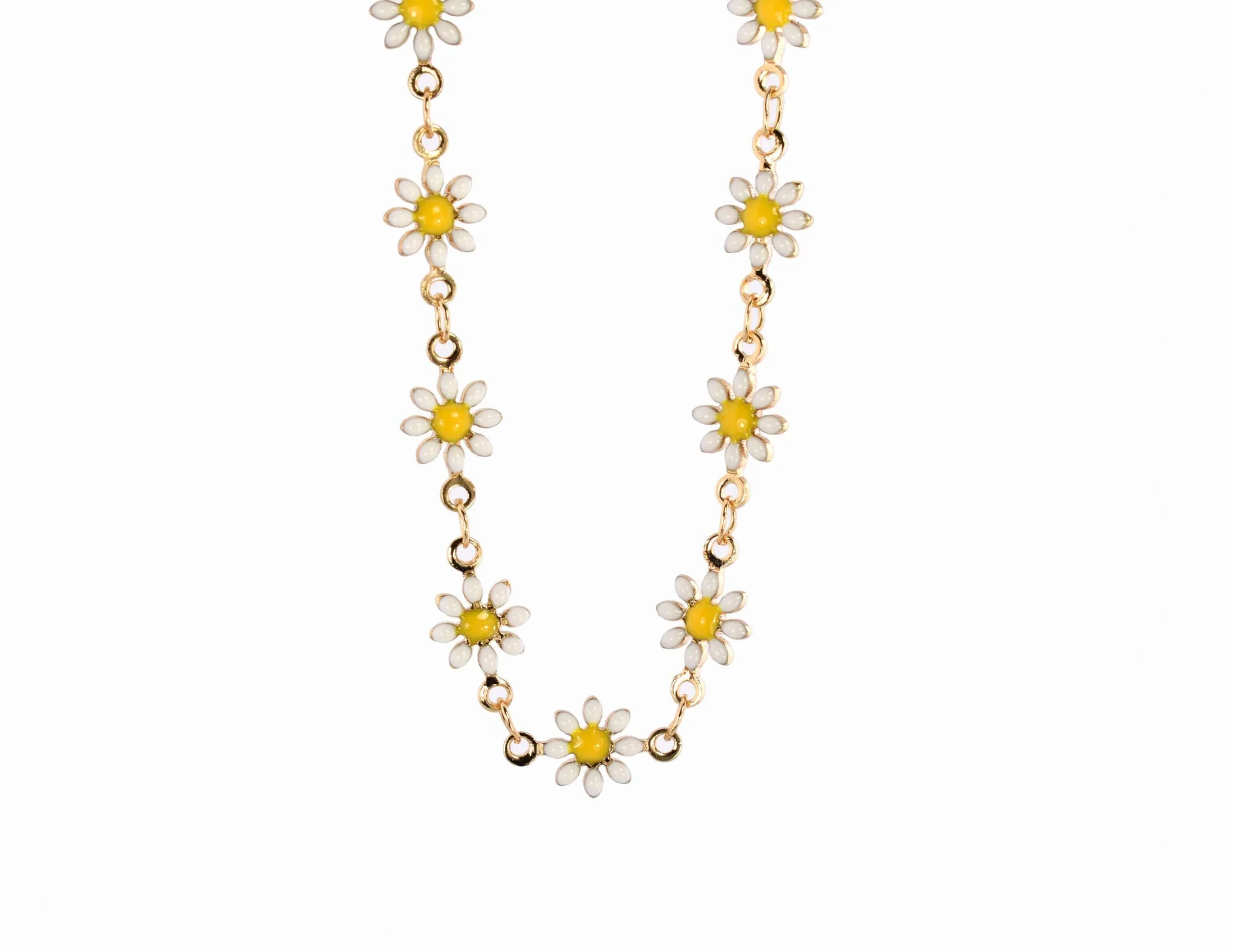 Daisy Enamel Gold Plated Flower Chain Necklace