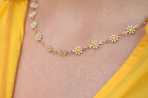 Daisy Enamel Gold Plated Flower Chain Necklace