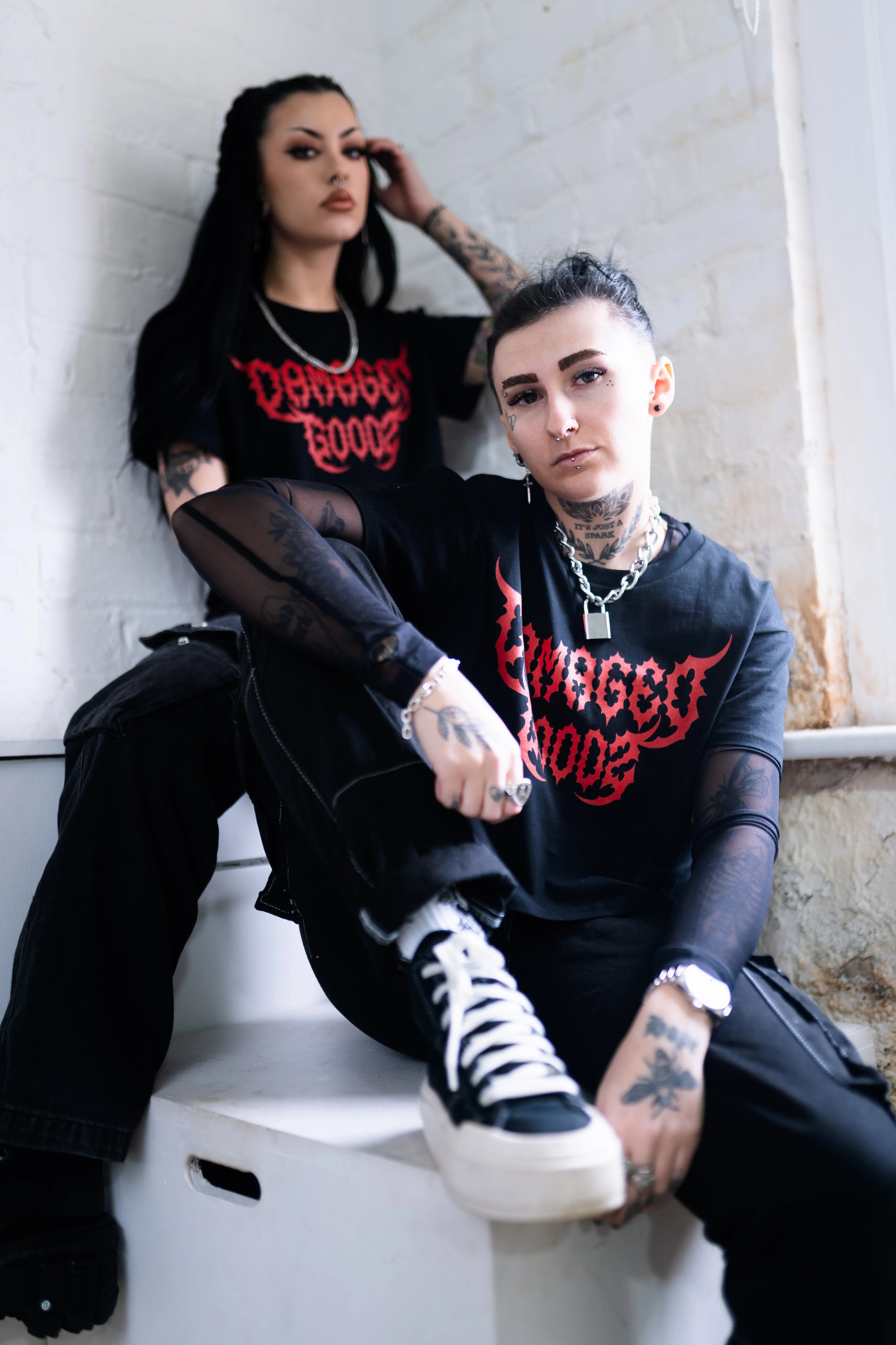 Damaged Goods Crop Tee - Black